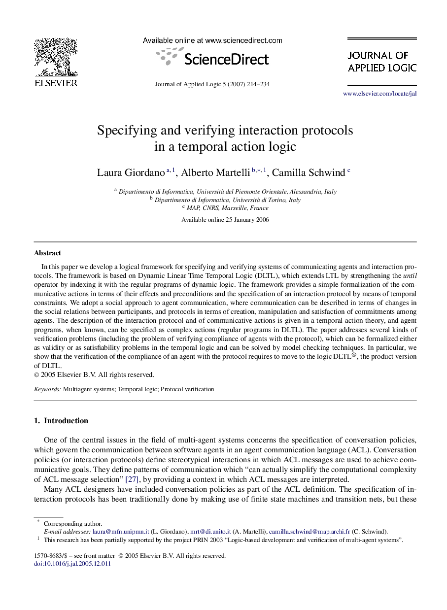 Specifying and verifying interaction protocols in a temporal action logic