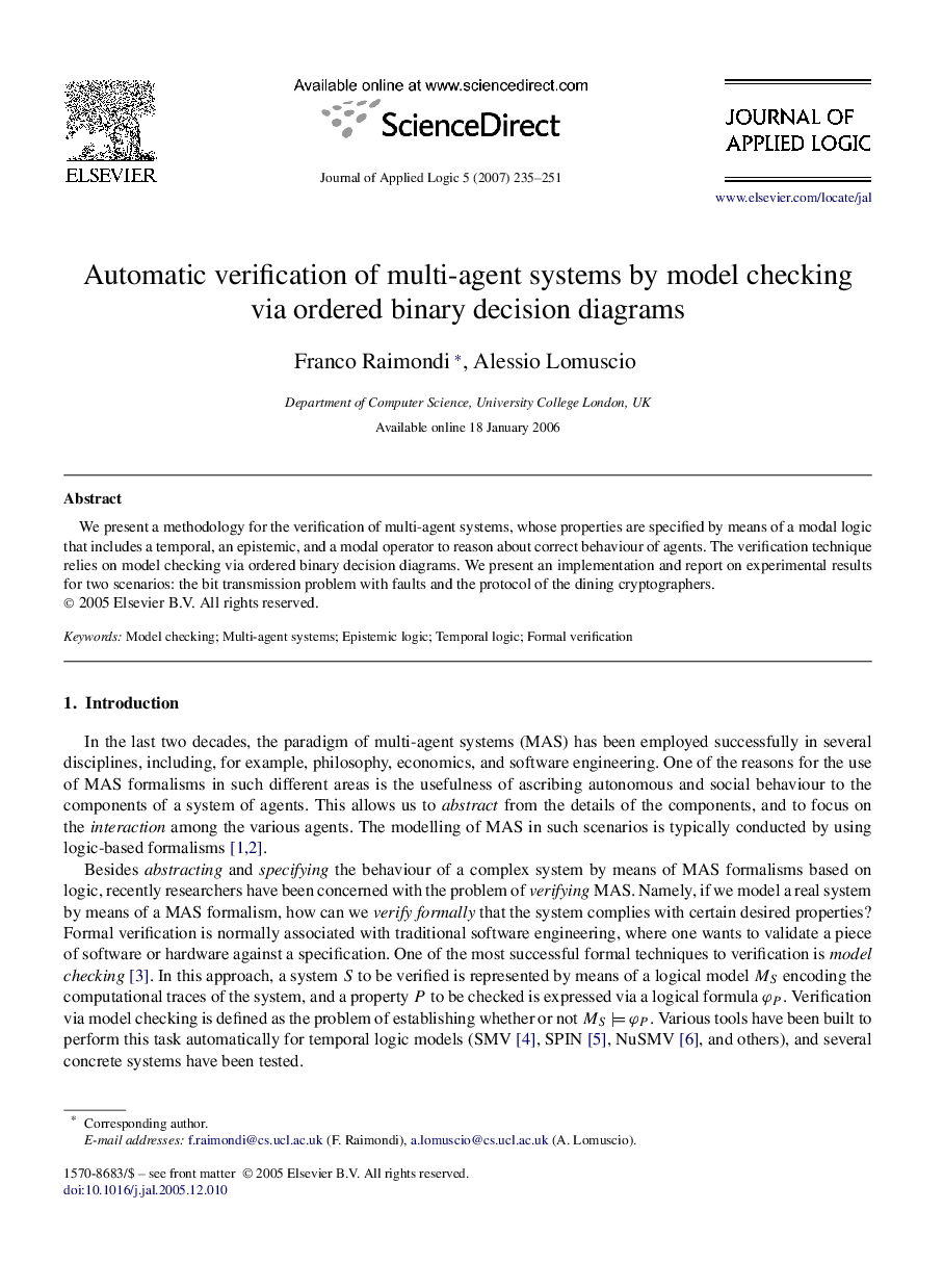 Automatic verification of multi-agent systems by model checking via ordered binary decision diagrams