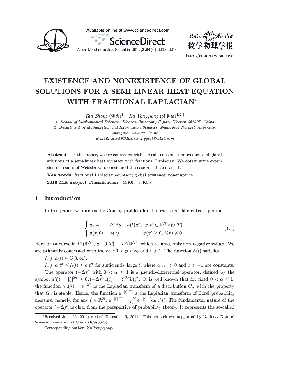 Existence and Nonexistence of Global Solutions for a Semi-Linear Heat Equation with Fractional Laplacian 