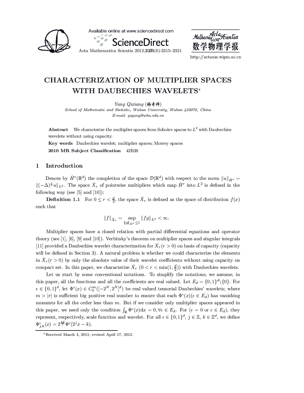 Characterization of Multiplier Spaces with Daubechies Wavelets