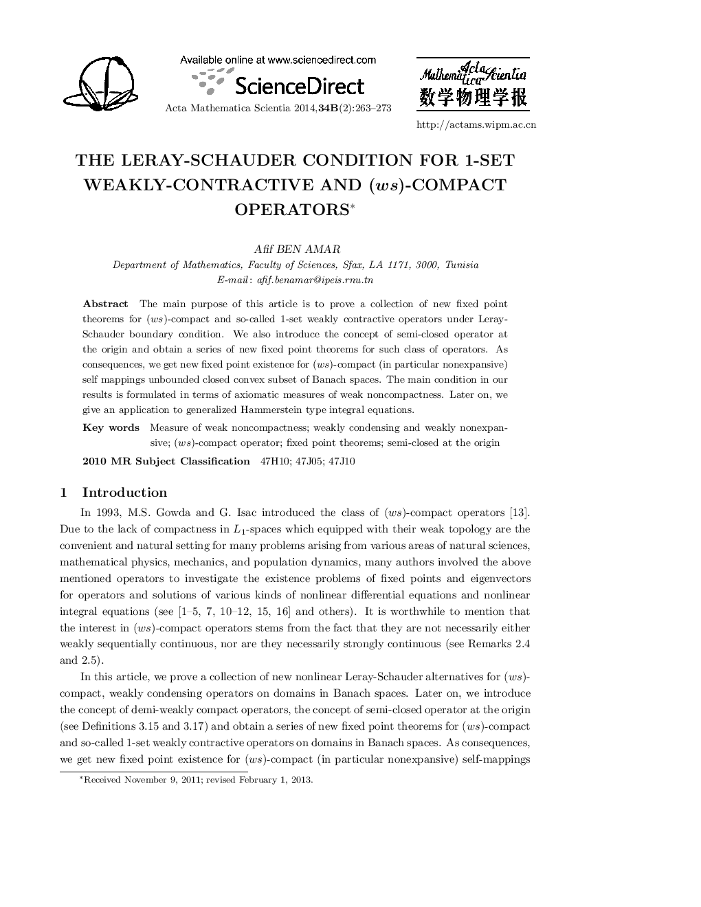 The Leray-Schauder condition for 1-set weakly-contractive and (ws)-compact operators