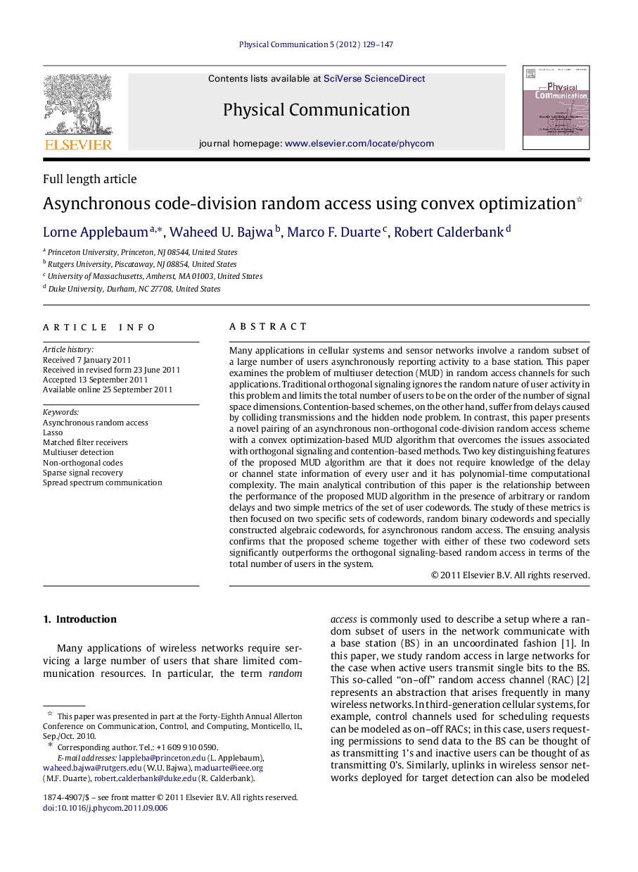 Asynchronous code-division random access using convex optimization 