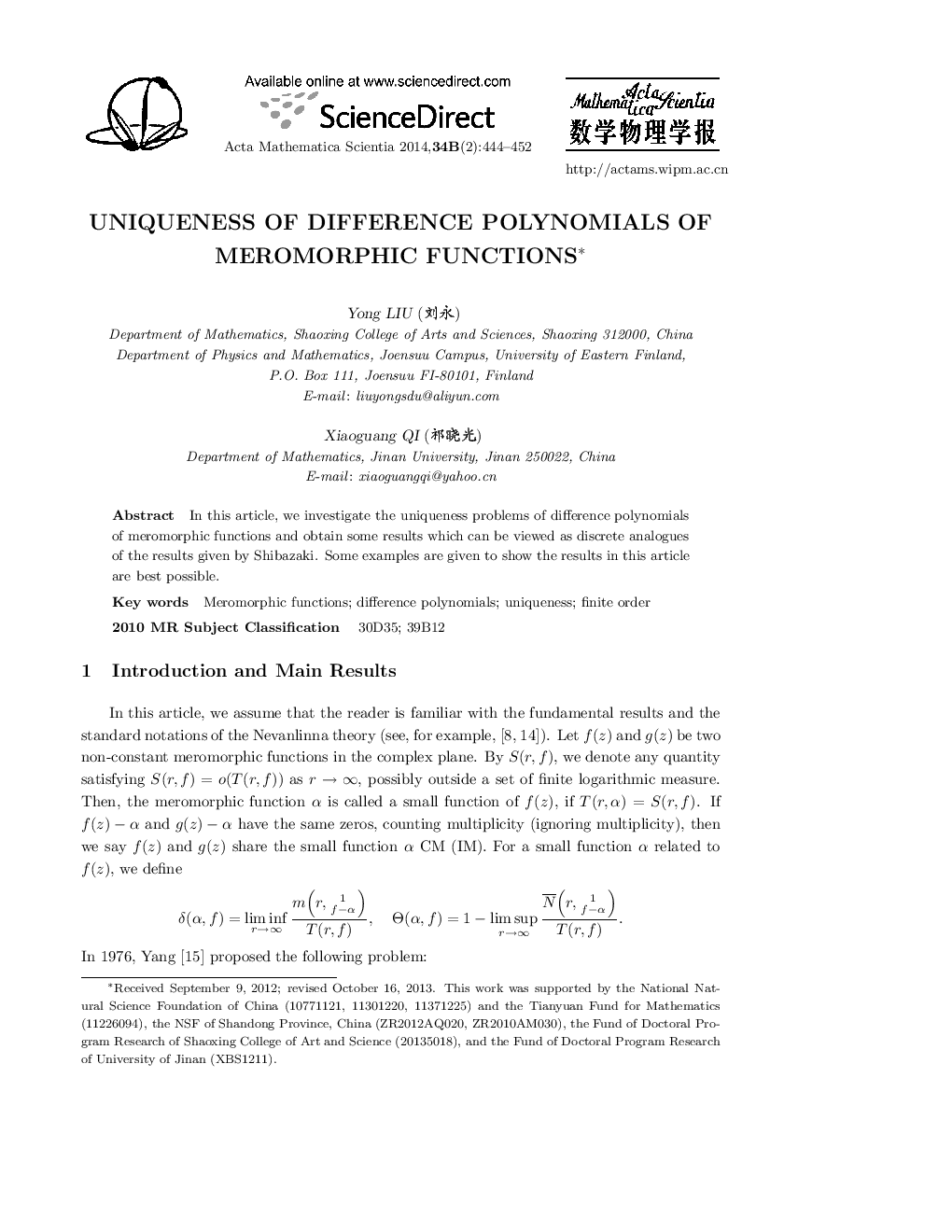 Uniqueness of difference polynomials of meromorphic functions 