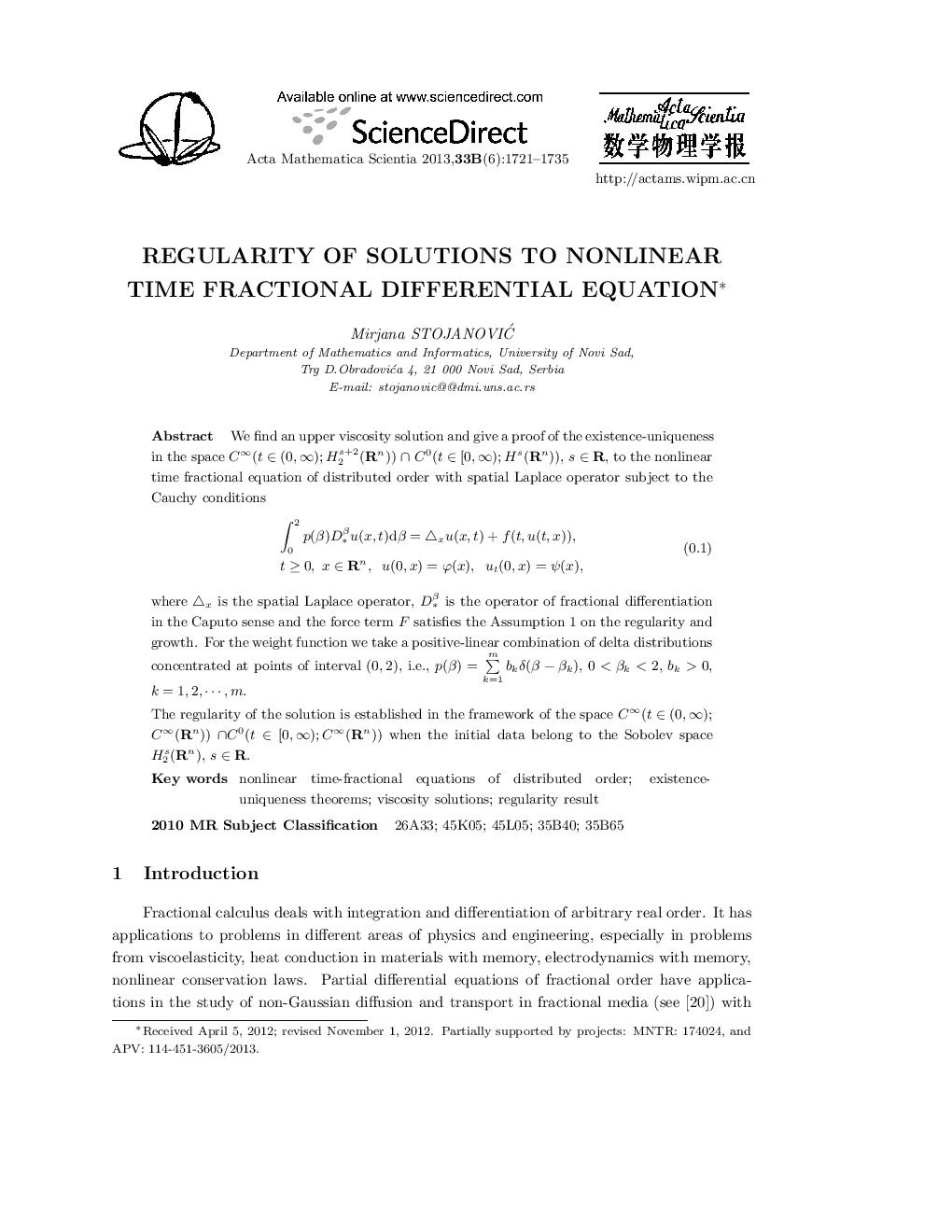 Regularity of Solutions to Nonlinear Time Fractional Differential Equation 