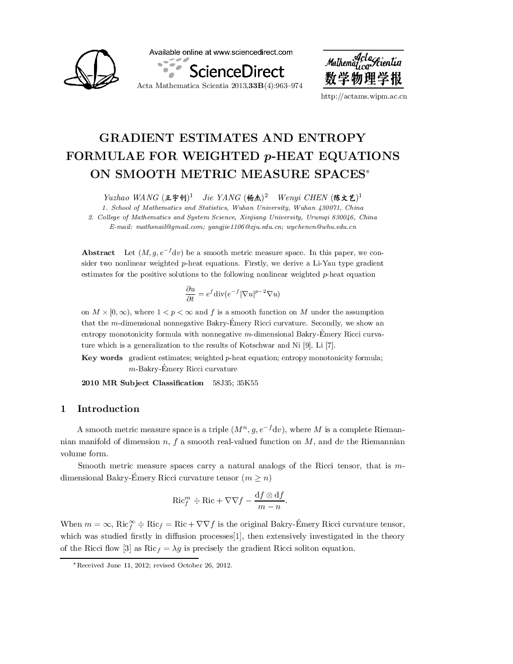 Gradient Estimates and Entropy Formulae for Weighted p-Heat Equations on Smooth Metric Measure Spaces