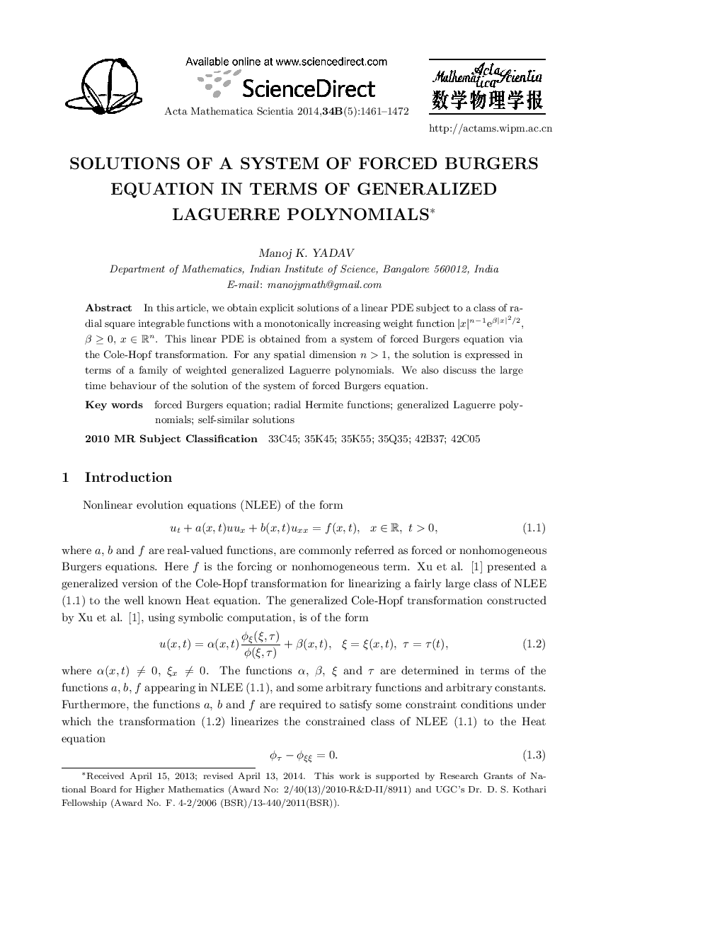 Solutions of a system of forced burgers equation in terms of generalized laguerre polynomials 