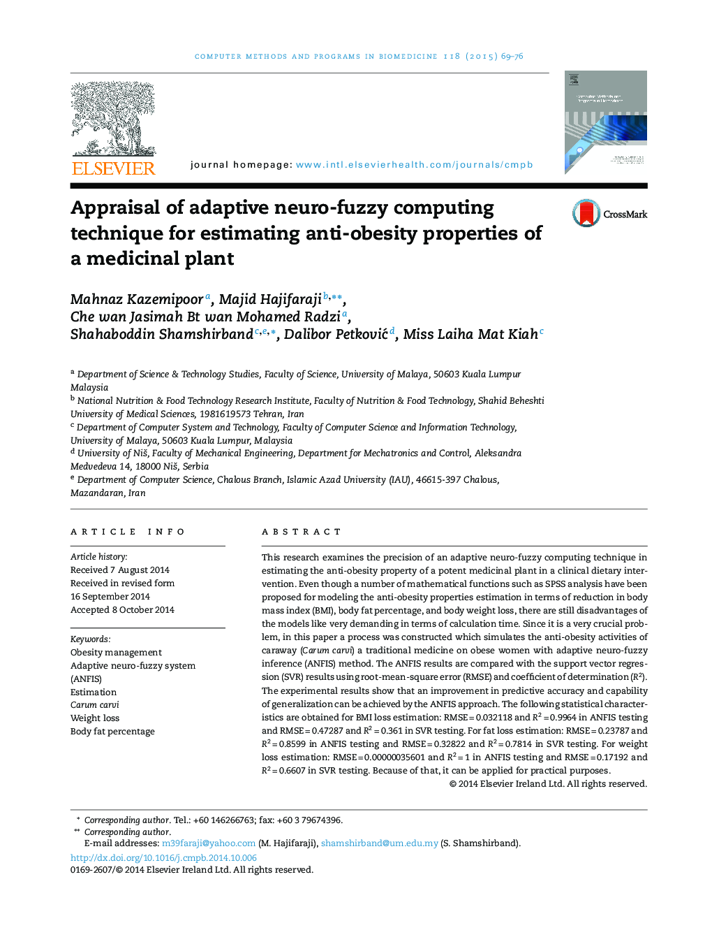 Appraisal of adaptive neuro-fuzzy computing technique for estimating anti-obesity properties of a medicinal plant