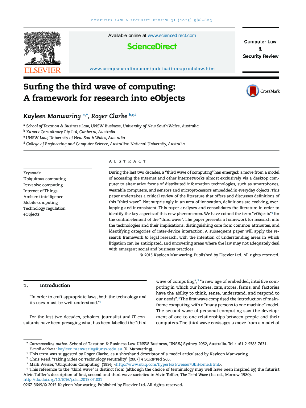 Surfing the third wave of computing: A framework for research into eObjects