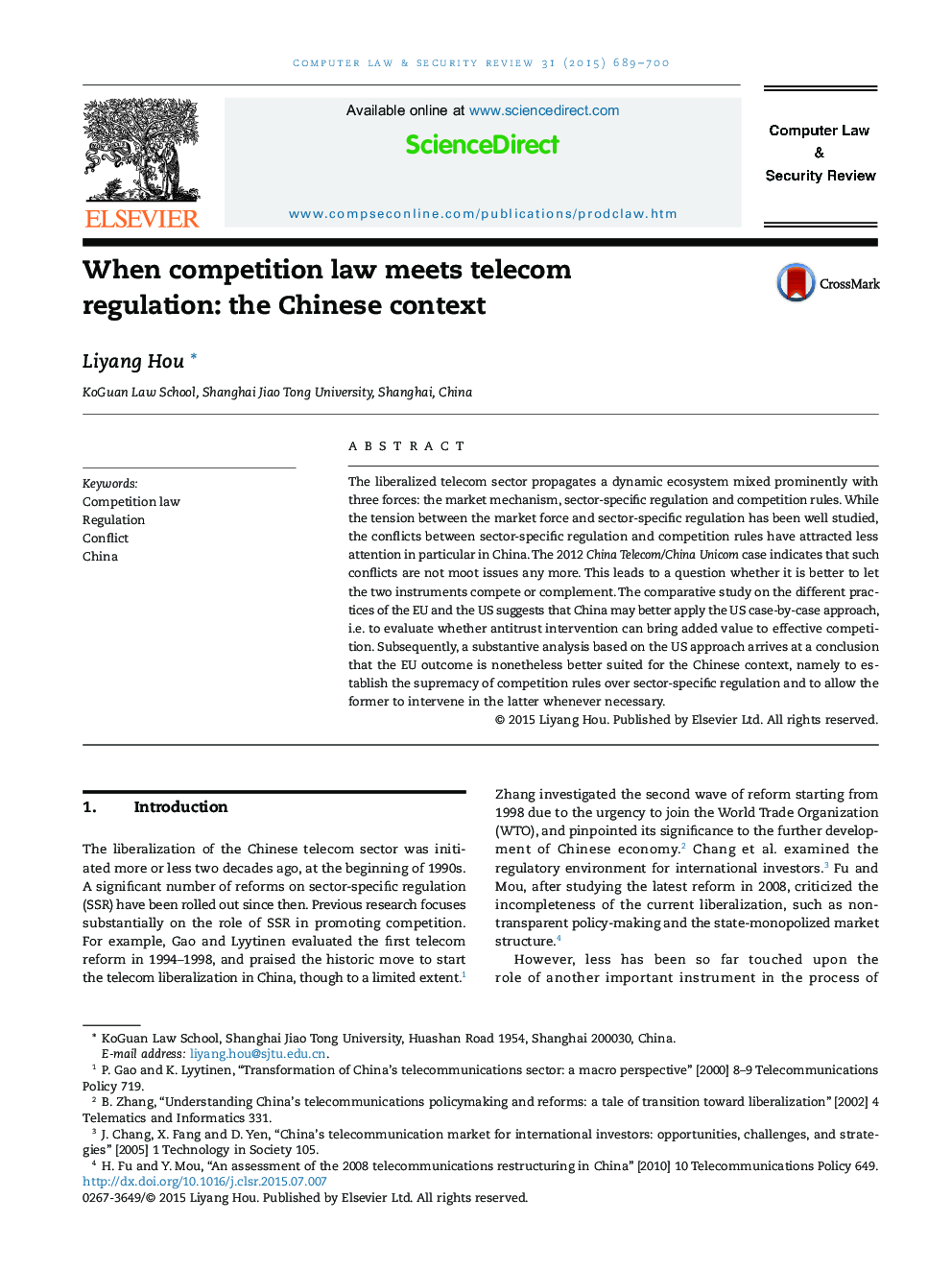 When competition law meets telecom regulation: the Chinese context