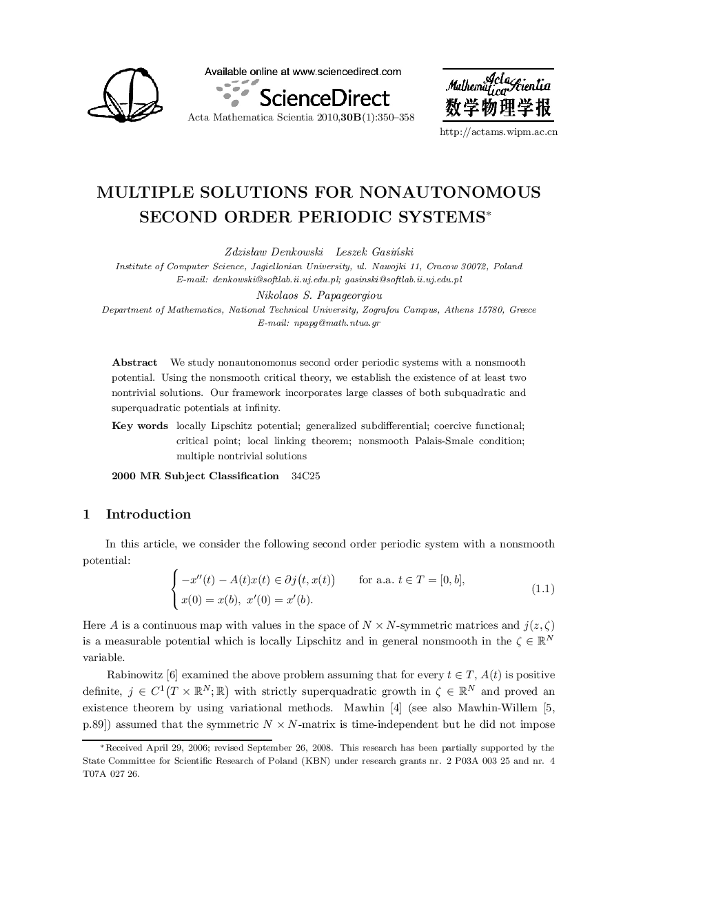 Multiple solutions for nonautonomous second order periodic systems 
