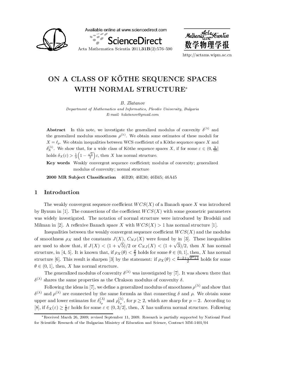 On a class of Köthe sequence spaces with normal structure 