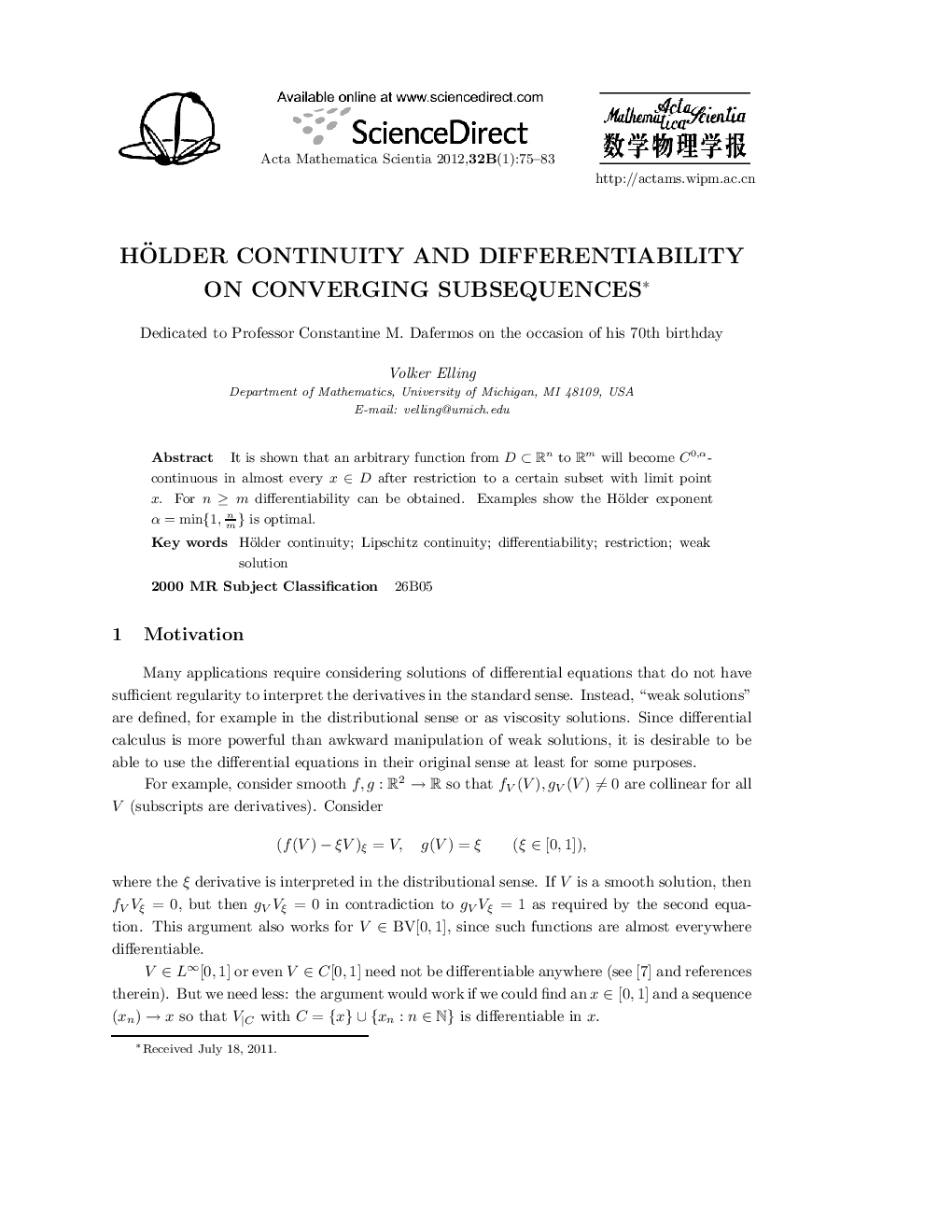 Hölder continuity and differentiability on converging subsequences