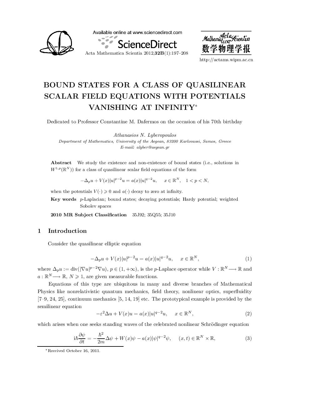 Bound states for a class of quasilinear scalar field equations with potentials vanishing at infinity