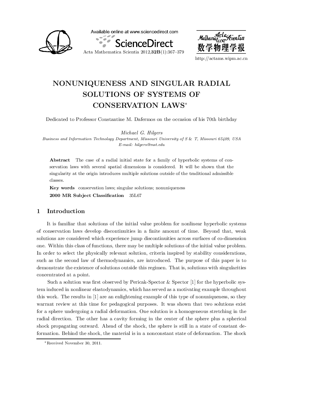 Nonuniqueness and Singular Radial Solutions of Systems of Conservation Laws