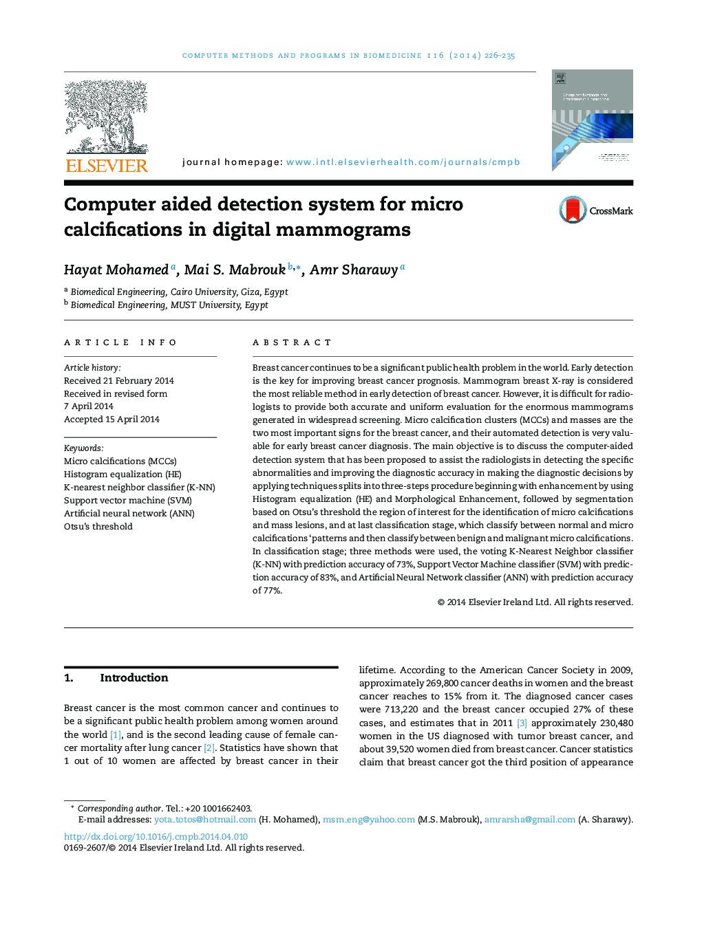 Computer aided detection system for micro calcifications in digital mammograms