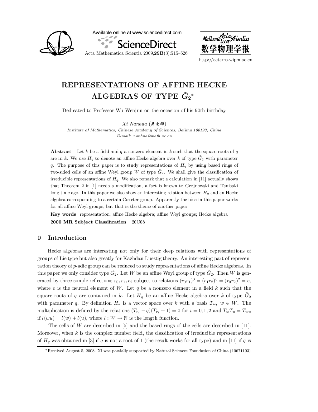 Representations of affine hecke algebras of type 