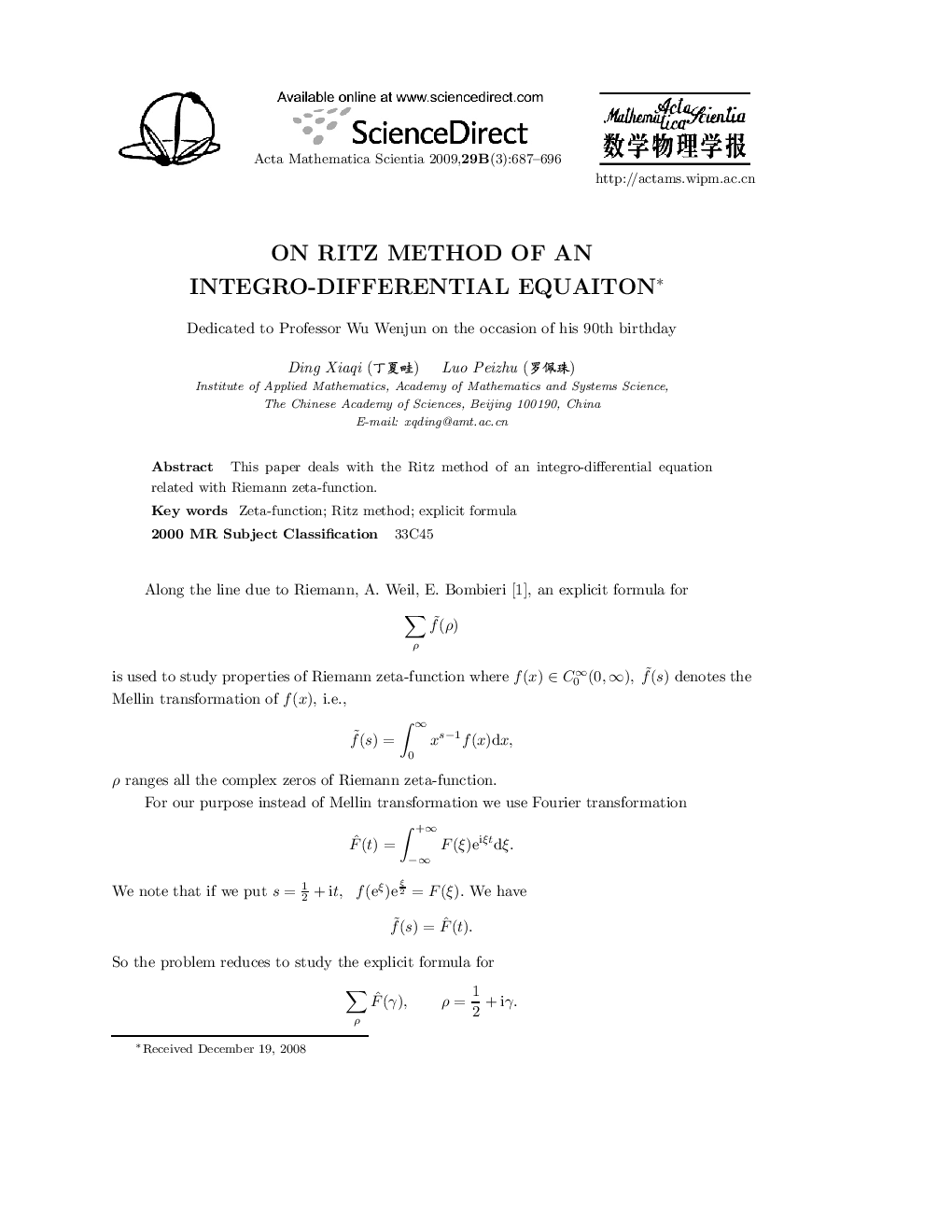 On ritz method of an integro-differential equaiton