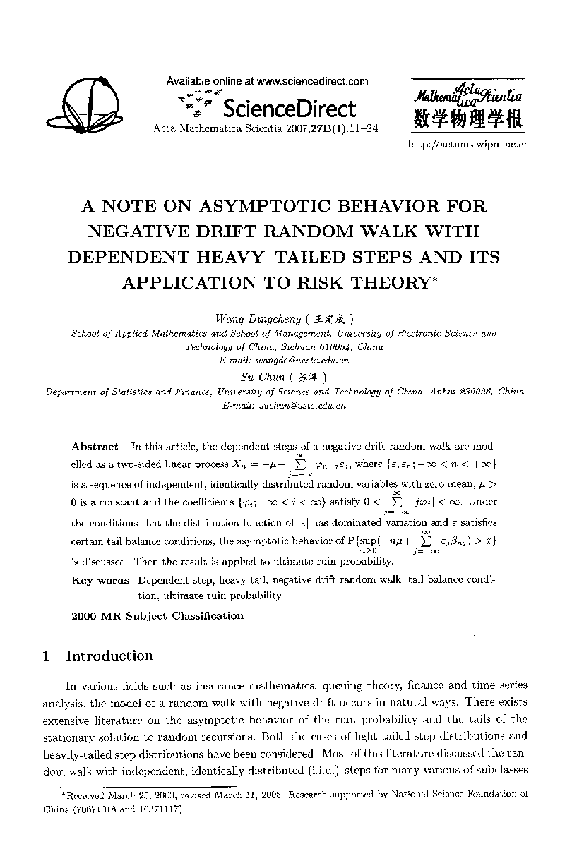 A note on asymptotic behavior for negative drift random walk with dependent heavy-tailed steps and its application to risk theory*