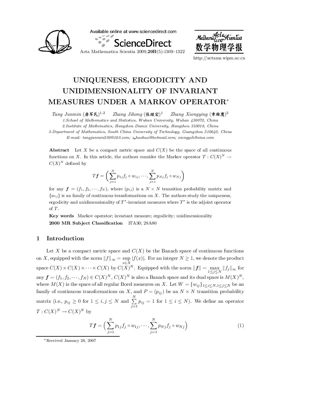 Uniqueness, ergodicity and unidimensionality of invariant measures under a Markov operator