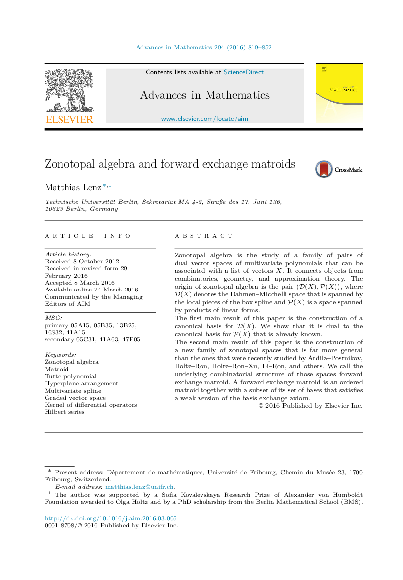 Zonotopal algebra and forward exchange matroids