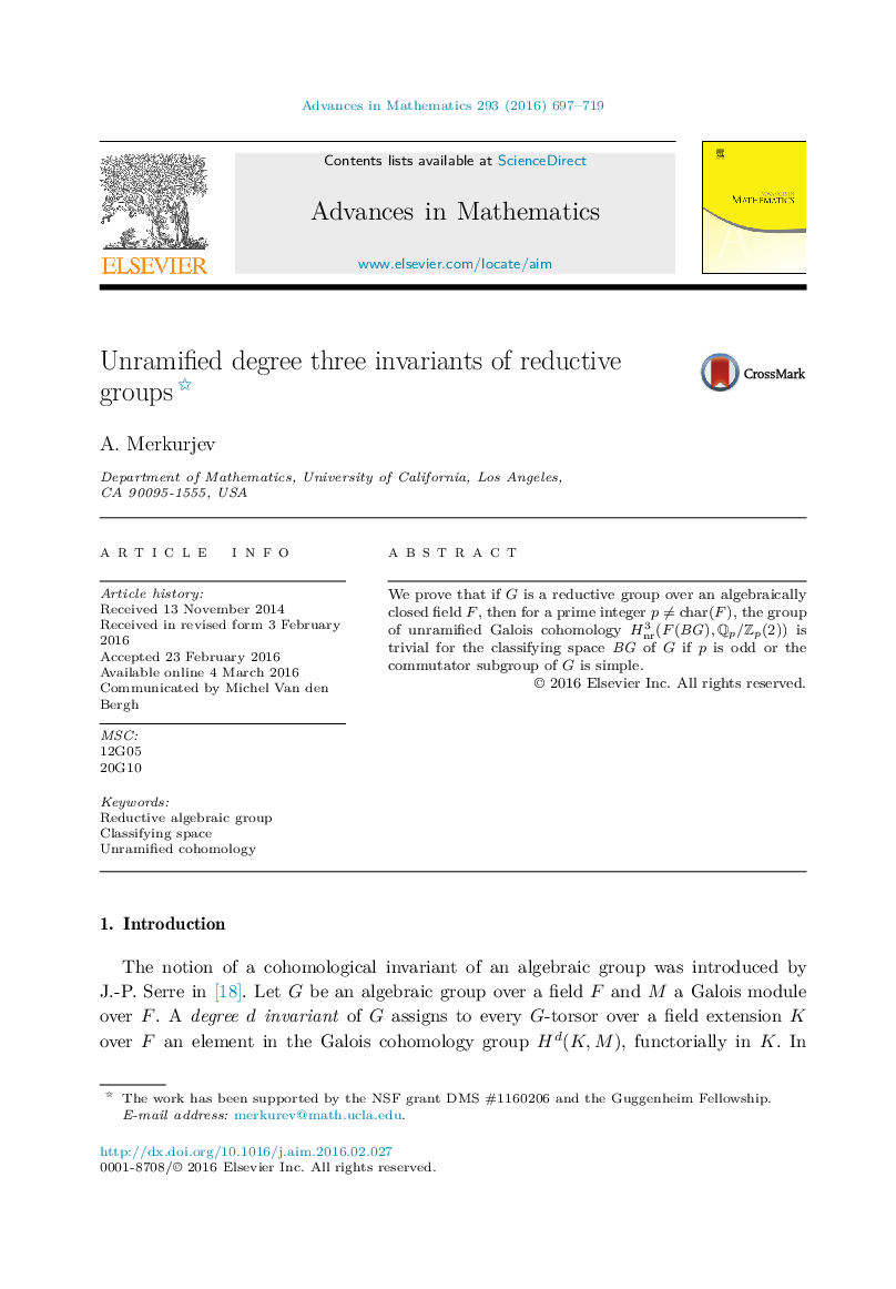 Unramified degree three invariants of reductive groups 