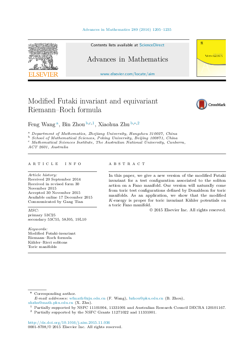 Modified Futaki invariant and equivariant Riemann–Roch formula