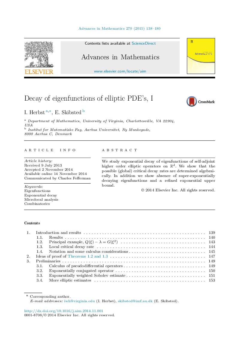 Decay of eigenfunctions of elliptic PDE's, I