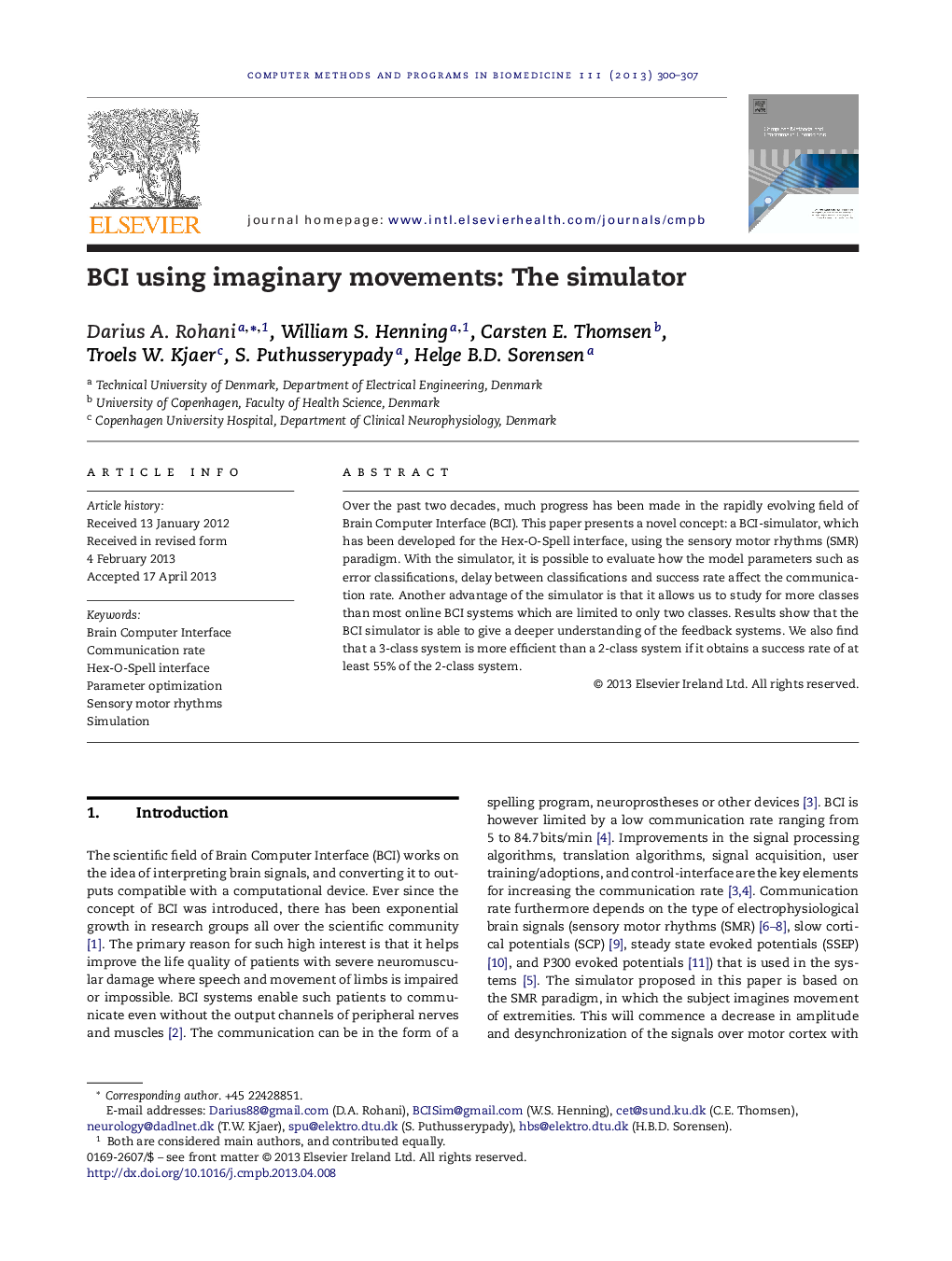 BCI using imaginary movements: The simulator