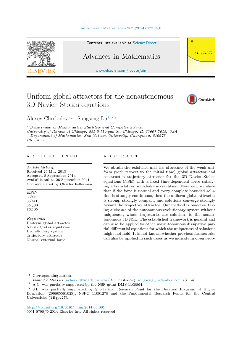 Uniform global attractors for the nonautonomous 3D Navier–Stokes equations