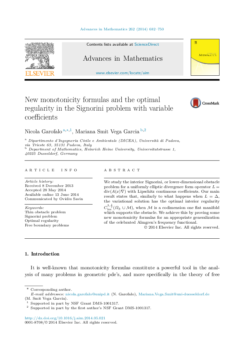 New monotonicity formulas and the optimal regularity in the Signorini problem with variable coefficients