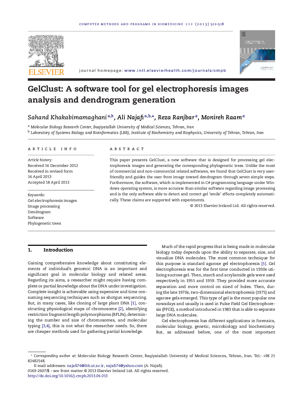 GelClust: A software tool for gel electrophoresis images analysis and dendrogram generation