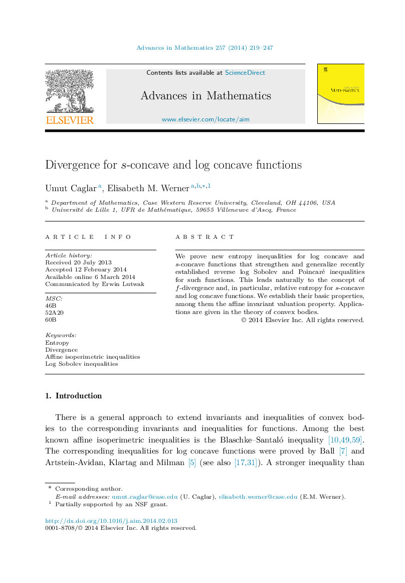 Divergence for s-concave and log concave functions