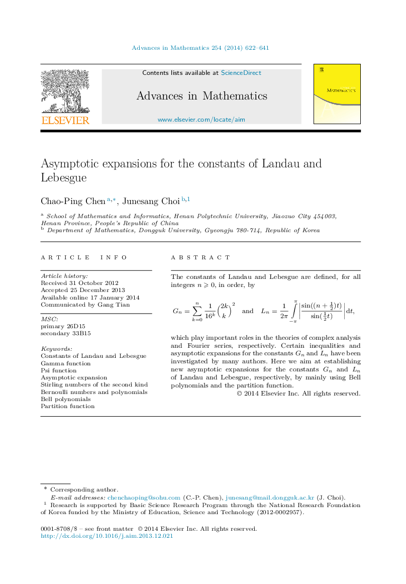 Asymptotic expansions for the constants of Landau and Lebesgue