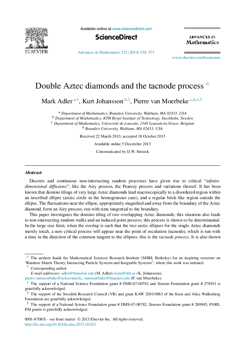 Double Aztec diamonds and the tacnode process 