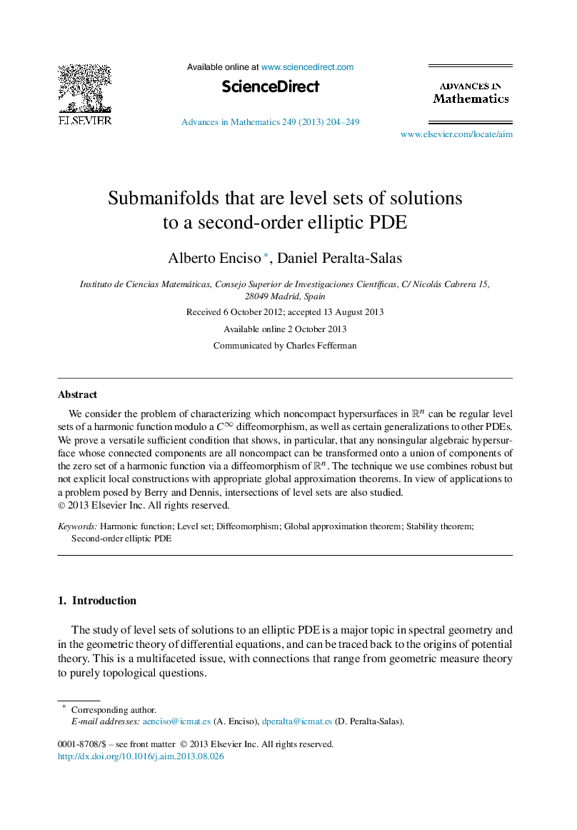 Submanifolds that are level sets of solutions to a second-order elliptic PDE