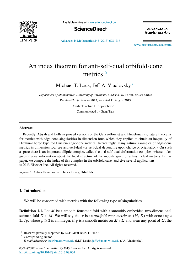 An index theorem for anti-self-dual orbifold-cone metrics 