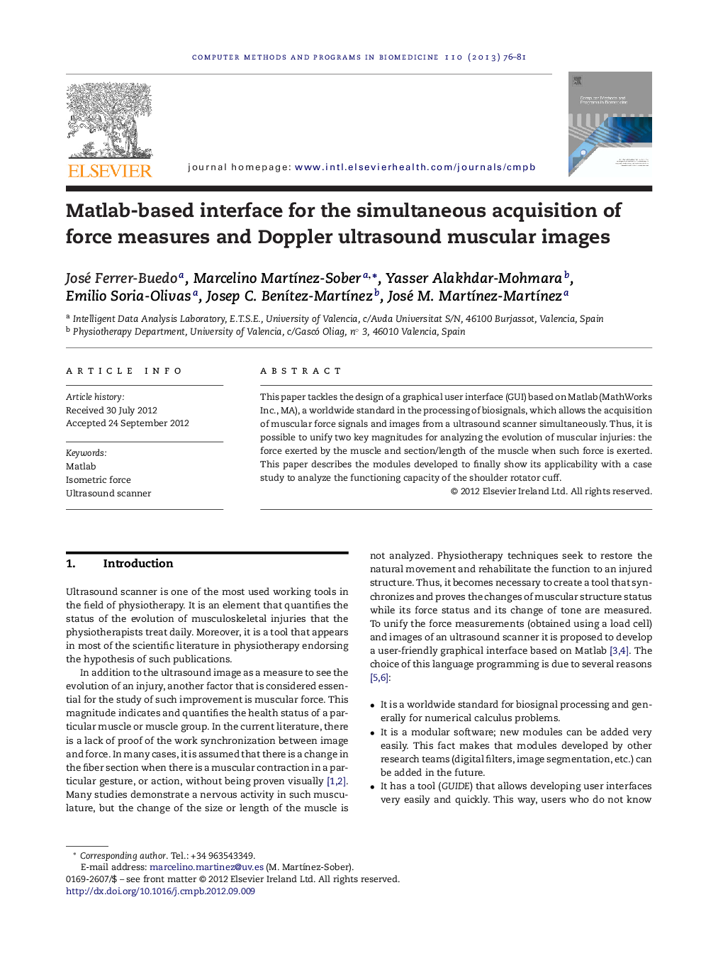 Matlab-based interface for the simultaneous acquisition of force measures and Doppler ultrasound muscular images