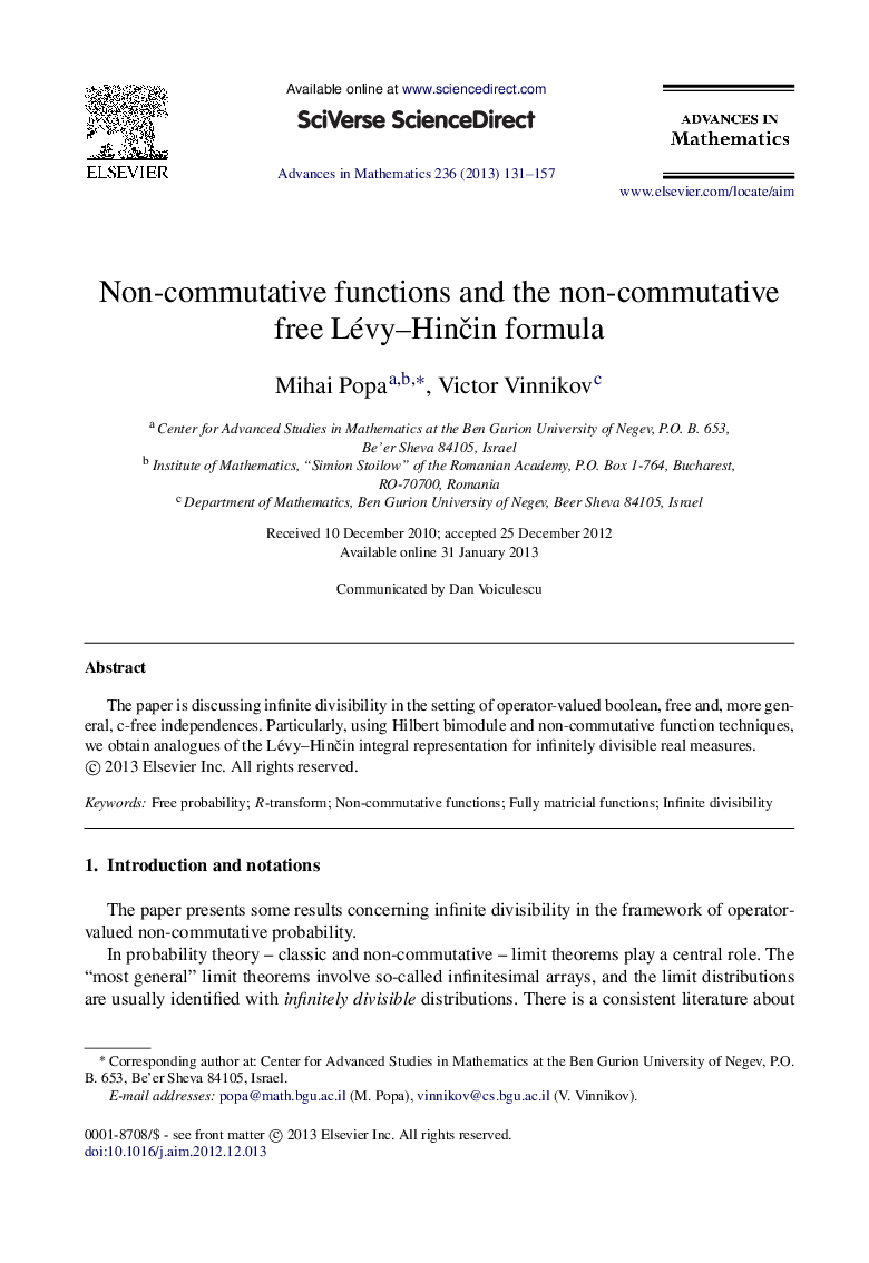 Non-commutative functions and the non-commutative free Lévy–Hinčin formula