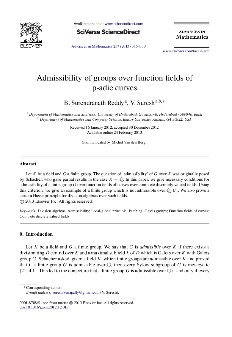 Admissibility of groups over function fields of p-adic curves