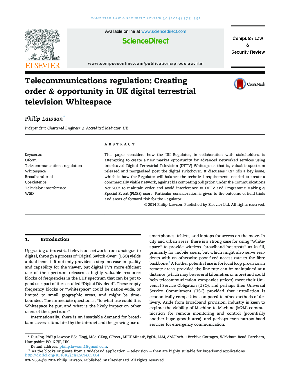 Telecommunications regulation: Creating order & opportunity in UK digital terrestrial television Whitespace