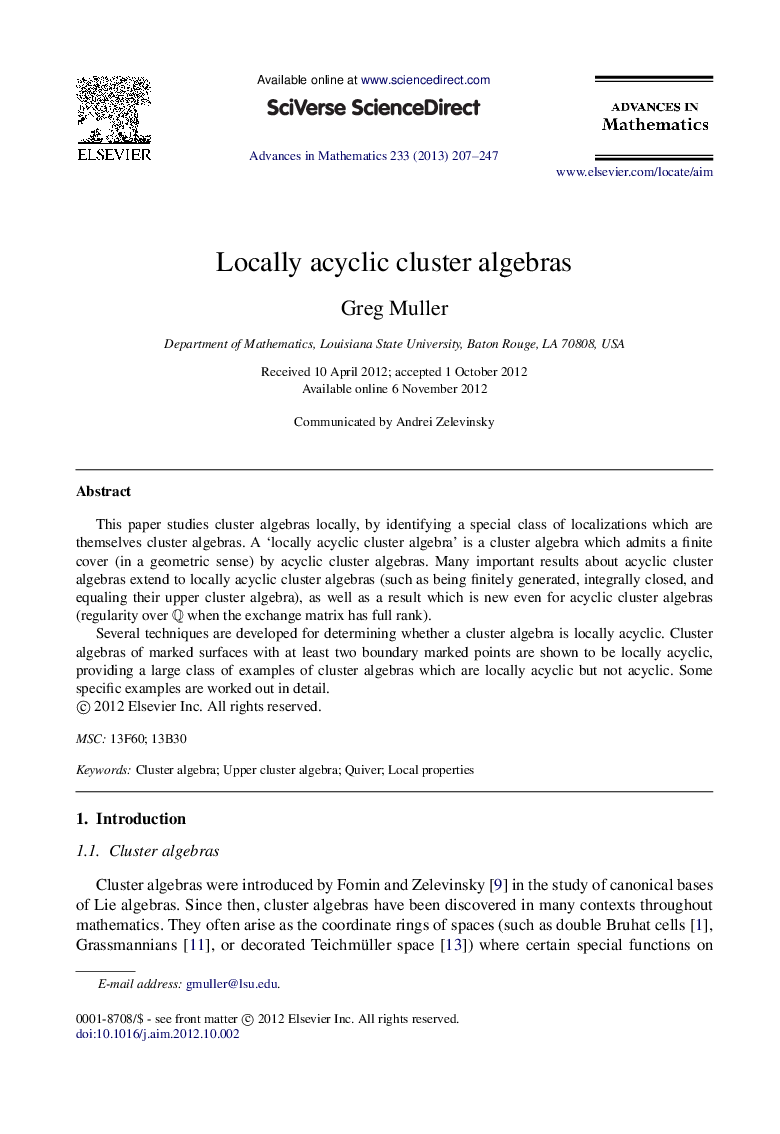 Locally acyclic cluster algebras