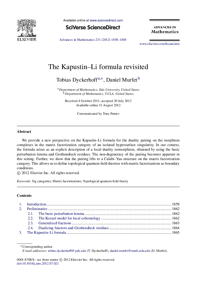 The Kapustin–Li formula revisited