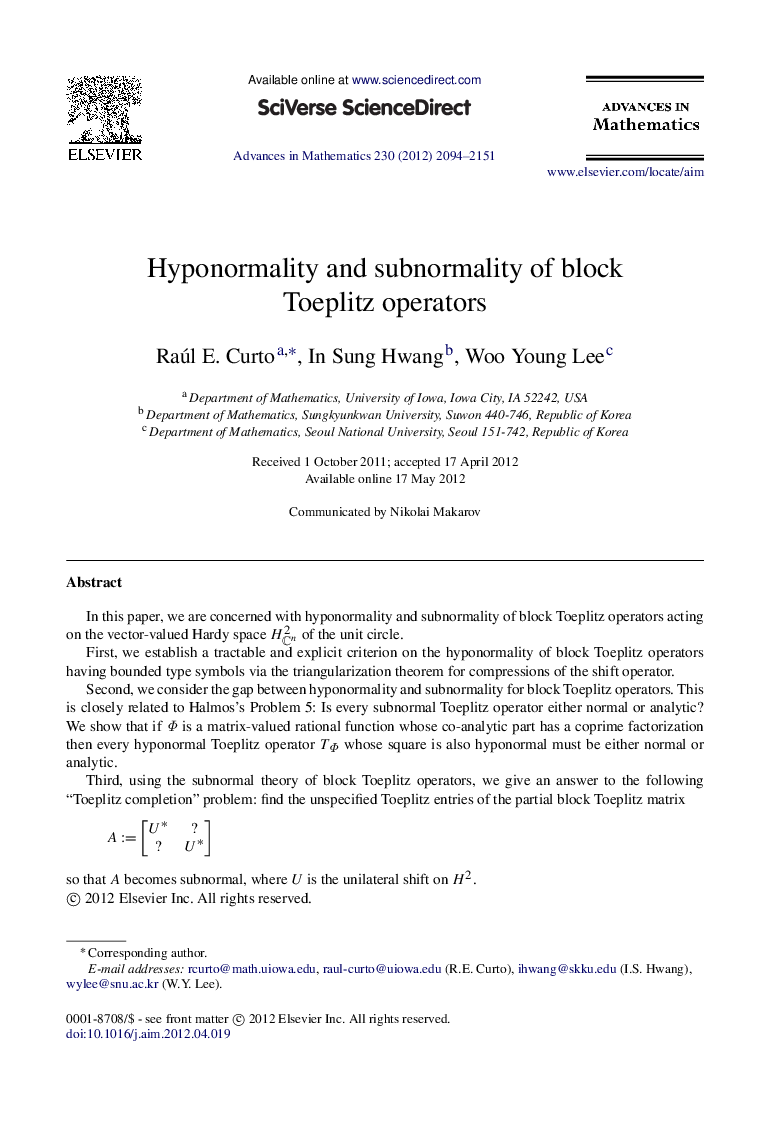 Hyponormality and subnormality of block Toeplitz operators