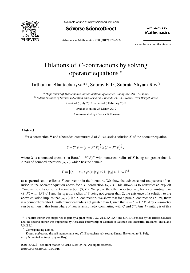 Dilations of Γ-contractions by solving operator equations 