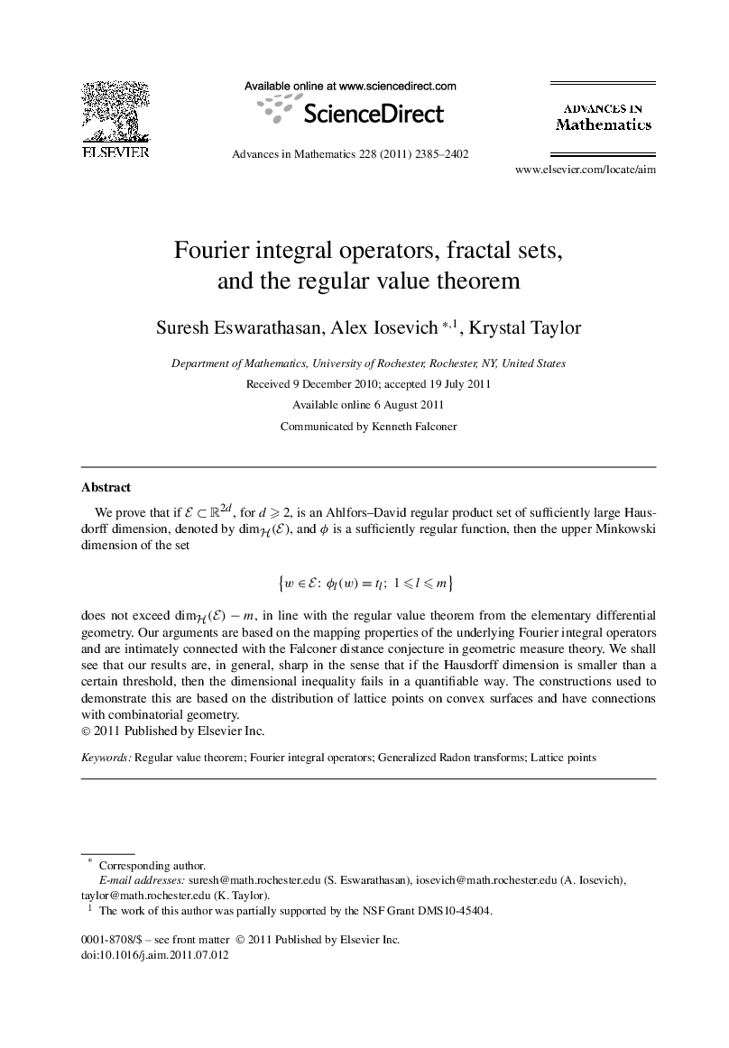 Fourier integral operators, fractal sets, and the regular value theorem