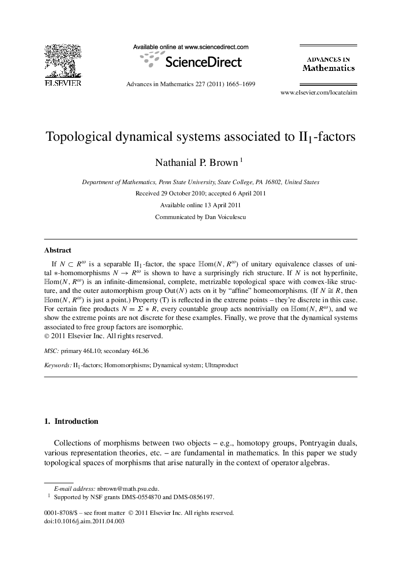 عکس صفحه اول مقاله: Topological dynamical systems associated to II1-factors Topological dynamical systems associated to II1-factors
