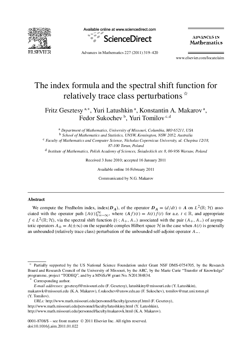 The index formula and the spectral shift function for relatively trace class perturbations 