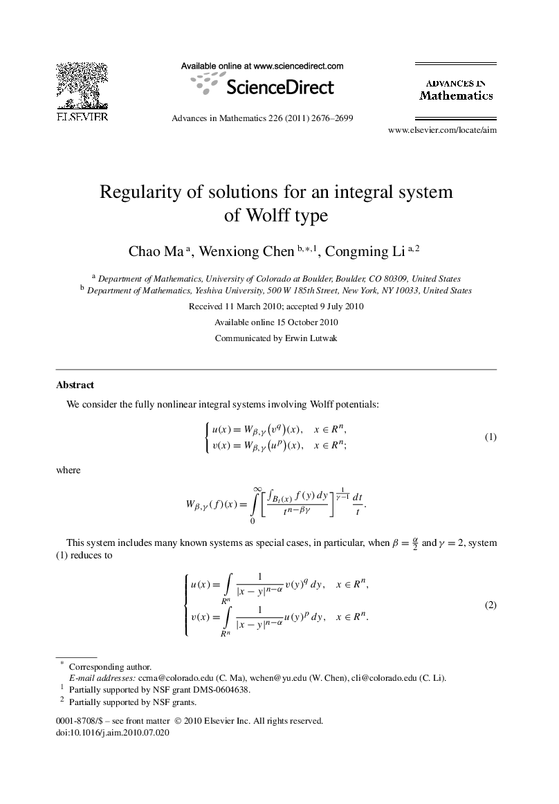 Regularity of solutions for an integral system of Wolff type