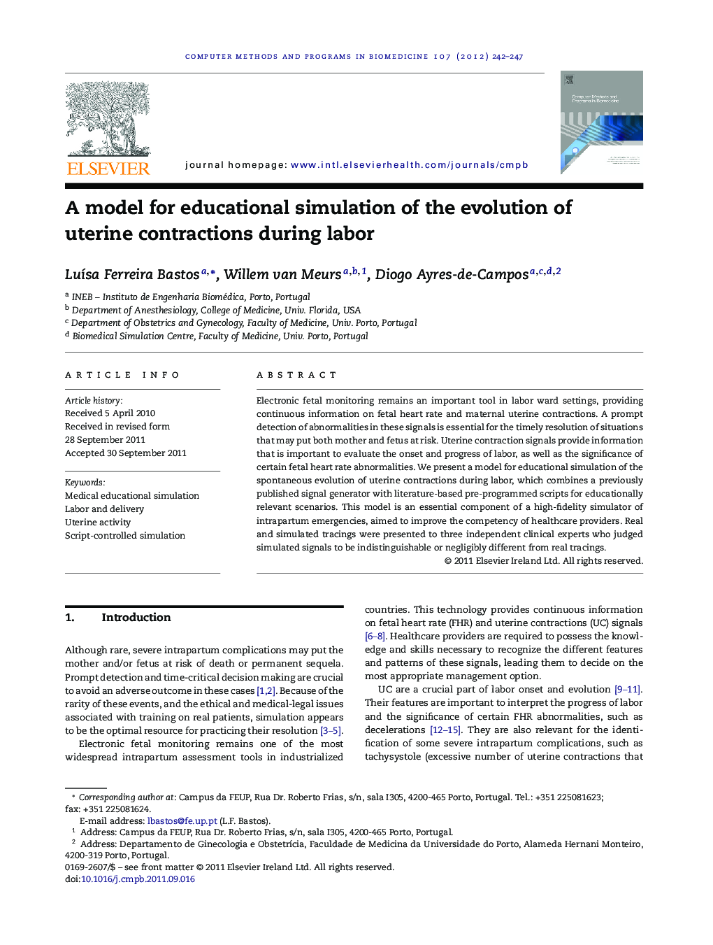 A model for educational simulation of the evolution of uterine contractions during labor