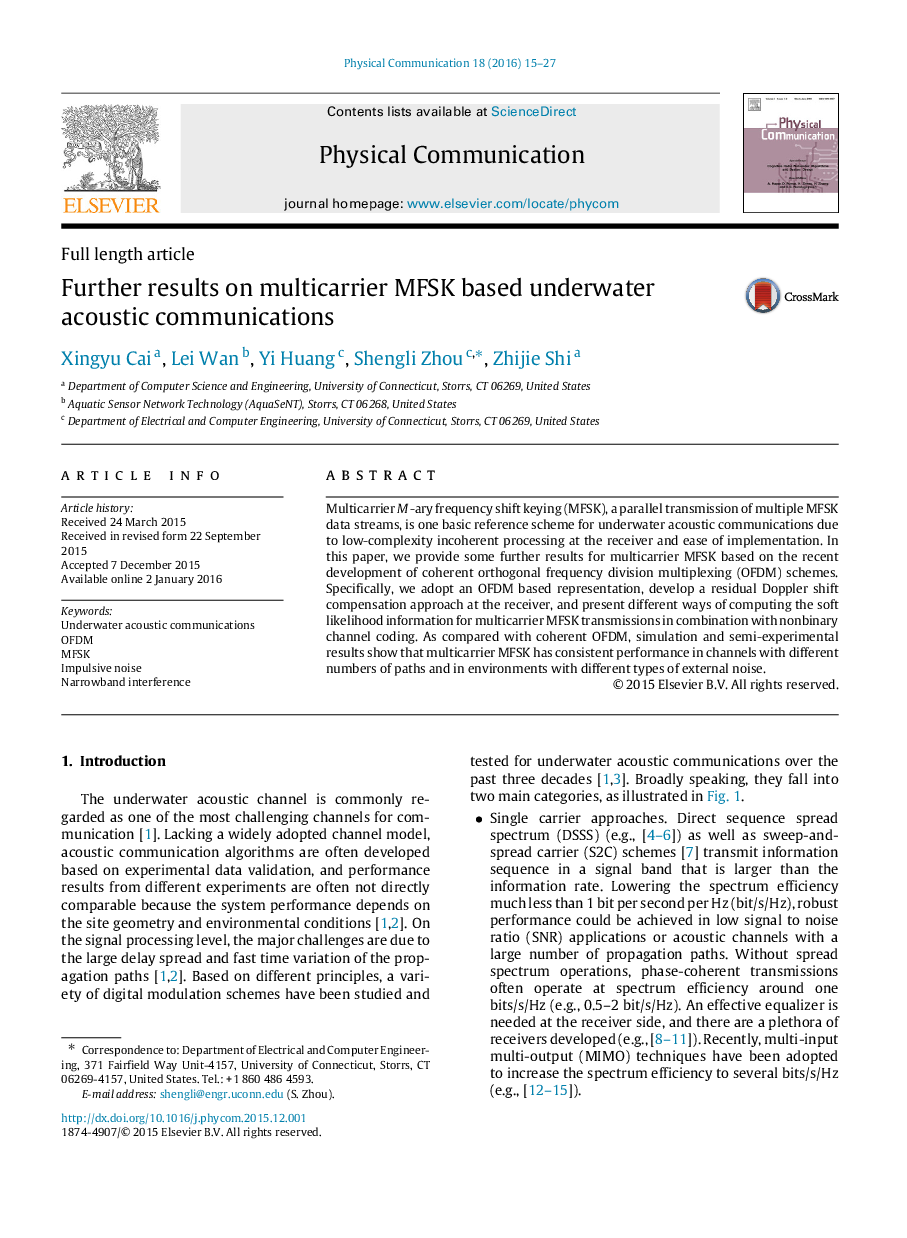 Further results on multicarrier MFSK based underwater acoustic communications